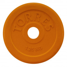 Диск обрезиненный "TORRES 1,25 кг" арт.PL50381, d.25мм, металл в резиновой оболочке, оранжевый