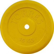 Диск обрезиненный "TORRES 15 кг" арт.PL504215, d.25мм, металл в резиновой оболочке, желтый