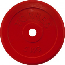 Диск обрезиненный "TORRES 5 кг" арт.PL50405, d.25мм, металл в резиновой оболочке, красный
