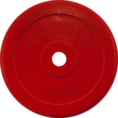 Диск обрезиненный "TORRES 5 кг" арт.PL50405, d.25мм, металл в резиновой оболочке, красный
