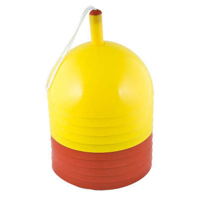 Фишки для разметки поля, арт.У647/MR-F2x10, форма полусфер, жесткий пластик, комплект из 10 шт. двух цветов: красный, желтый, высота 10 см, на вертикальном  держателе из пластика.