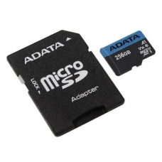 Карта памяти microSDXC UHS-I U1 A-Data Premier Pro 256 ГБ, 100 МБ/с, 10X, Class 10, AUSDX256GUICL10A1-RA1,  1 шт., переходник SD