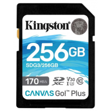 Карта памяти SDXC UHS-I U3 Kingston Canvas Go! Plus 256 ГБ, 170 МБ/с, Class 10, SDG3/256GB,  1 шт., без адаптера
