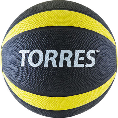 Медбол "TORRES 1 кг", арт.AL00221, покрышка и наполнитель резина, диаметр 19,5 см, вес 1 кг, черно-желто-белый