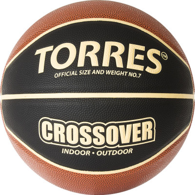 Мяч баск. матчевый "TORRES Crossover" арт.B32097, р.7, 8 панелей,синт. кожа (ПУ), нейлоновый корд, бутиловая камера, для зала и улицы, черно-оранжево-бежевый