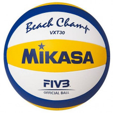 Мяч для пляж. волейбола матч. "MIKASA VXT30", р.5, реплика офиц. мяча FIVB для пляж.вол. VLS300, мягкая синт. кожа (ПУ), маш. сшивка, бутиловая камера, армированная нейлоновой нитью, 10 панелей, бел-син-желт