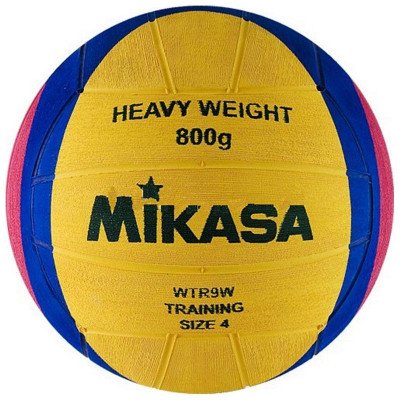 Мяч для водного поло трен. "MIKASA WTR9W" р. 4, женский, резина, (длина окр. 65-67 см), вес 800 г, желто-сине-розовый