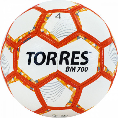 Мяч футб. "TORRES BM 700" арт.F320655, р.5, 32 панели. PU, 2 подкл. слоя, гибридная сшивка, беж-оранж-серголубой
