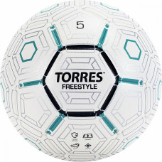 Мяч футб. "TORRES Freestyle" арт.F320135, р.5, 32 панели. PU-Microfiber, 4 подкл. слоя, термосшивка,бело-серебристо-зеленыйй