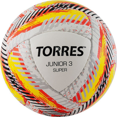 Мяч футб. "TORRES Junior-3 Super HS" арт.F320303, р.3, для тренировок детей до 5-7 лет, вес 280-310 г, глянц. синт. кожа (ПУ), 4 подкл. слоя, 16 пан, ручная сшивка, бут. камера, бело-красн-желт