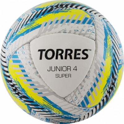 Мяч футб. "TORRES Junior-4 Super HS" арт. F320304, р.4, для игр и тренировок детей до 10-12 лет, вес 290-320 г, глянц. синт. кожа (ПУ), 4 подкл. слоя, 16 пан, ручная сшивка, бут. камера, бело-желт-гол