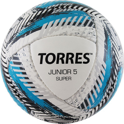 Мяч футб. "TORRES Junior-5 Super HS" арт.F320305, р.5, для игр и тренировок детей и подростков до 13 лет, вес 350-370 г, глянц. синт. кожа (ПУ), 4 подкл. слоя, 16 пан, ручная.сшивка, бут. камера, бело-гол-сер