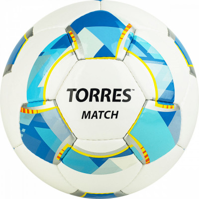 Мяч футб. "TORRES Match" арт.F320025, р.5, 32 панели. PU, 4 подкл. слоя, ручная сшивка, дизайн 2021,бело-серебр-голубой