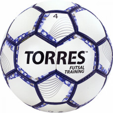 Мяч футзал. "TORRES Futsal Training" арт.FS32044, р.4, 32 панели. PU, 4 подкл. слоя, дизайн 2021, бело-фиолетово-черный