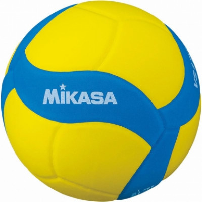 Мяч волейб. трен. "MIKASA VS170W-Y-BL", р. 5,  облегченный мяч из очень мягкой синт. пены ТПЕ, для любителей и начинающих, вес 160-180 г, рекоменд. для игры в зале,одобрен FIVB (логотип FIVB Inspected)/IVS клееный,18 пан,бут.кам,1подклад.слой,же