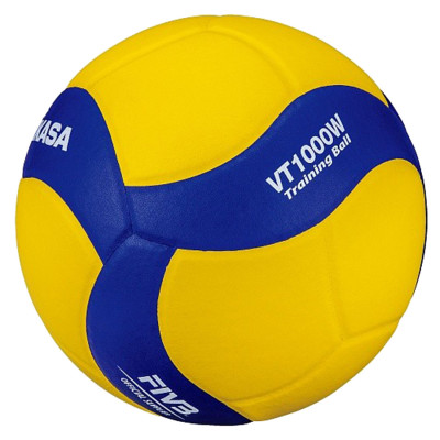 Мяч волейб. утяжеленный "MIKASA VT1000W", р.5, вес 1000 г, синт.кожа (ПУ+микрофибра), 18 панелей, бутиловая камера, нейлоновый корд, клееный, сине-желтый