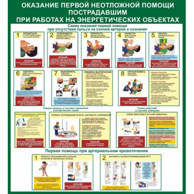 Стенд "Оказание первой помощи пострадавшим при работах на энергетических объектах" 1,1х1,2м